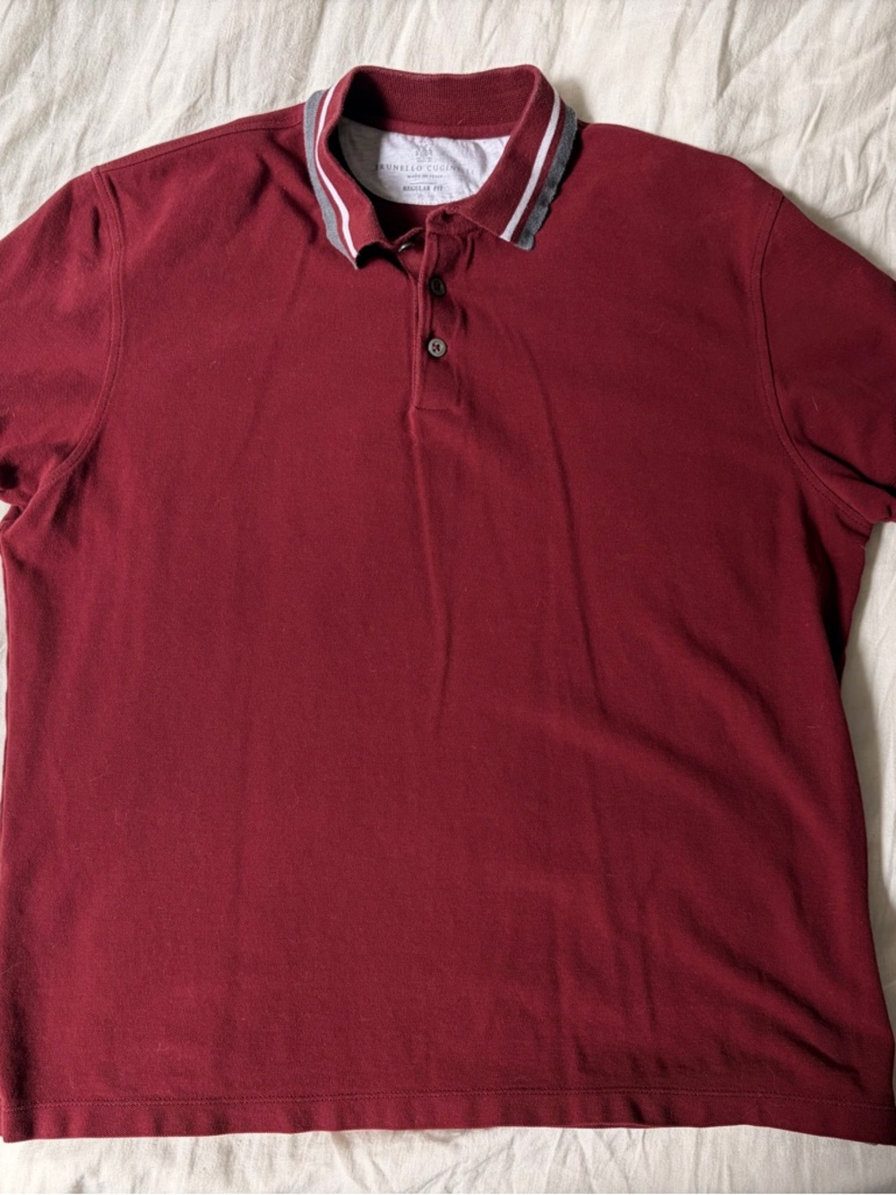 Brunello Cucinelli Deep Burgundy Polo with Contrasting Striped Collar